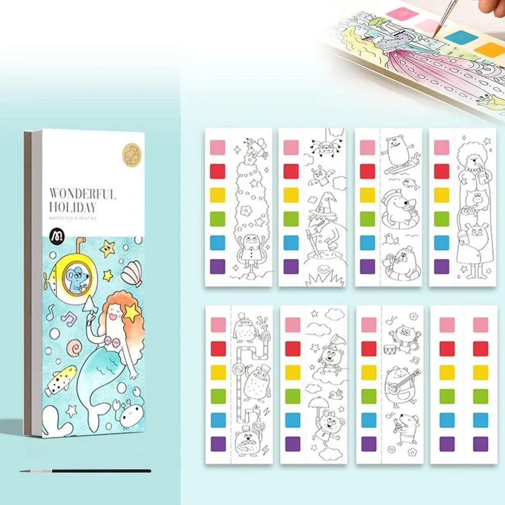 كتاب تلوين مائي مع فرشاة تلوين